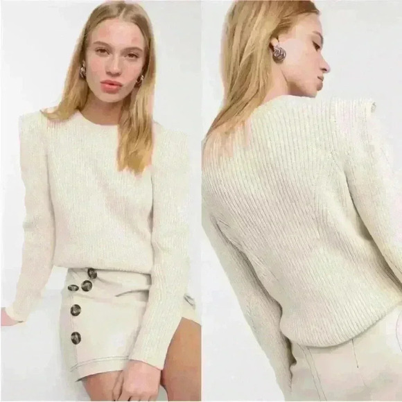 & Other Stories Statement Padded Shoulder
Cream Knit Sweater Size XS NWOT! - Picture 1 of 9